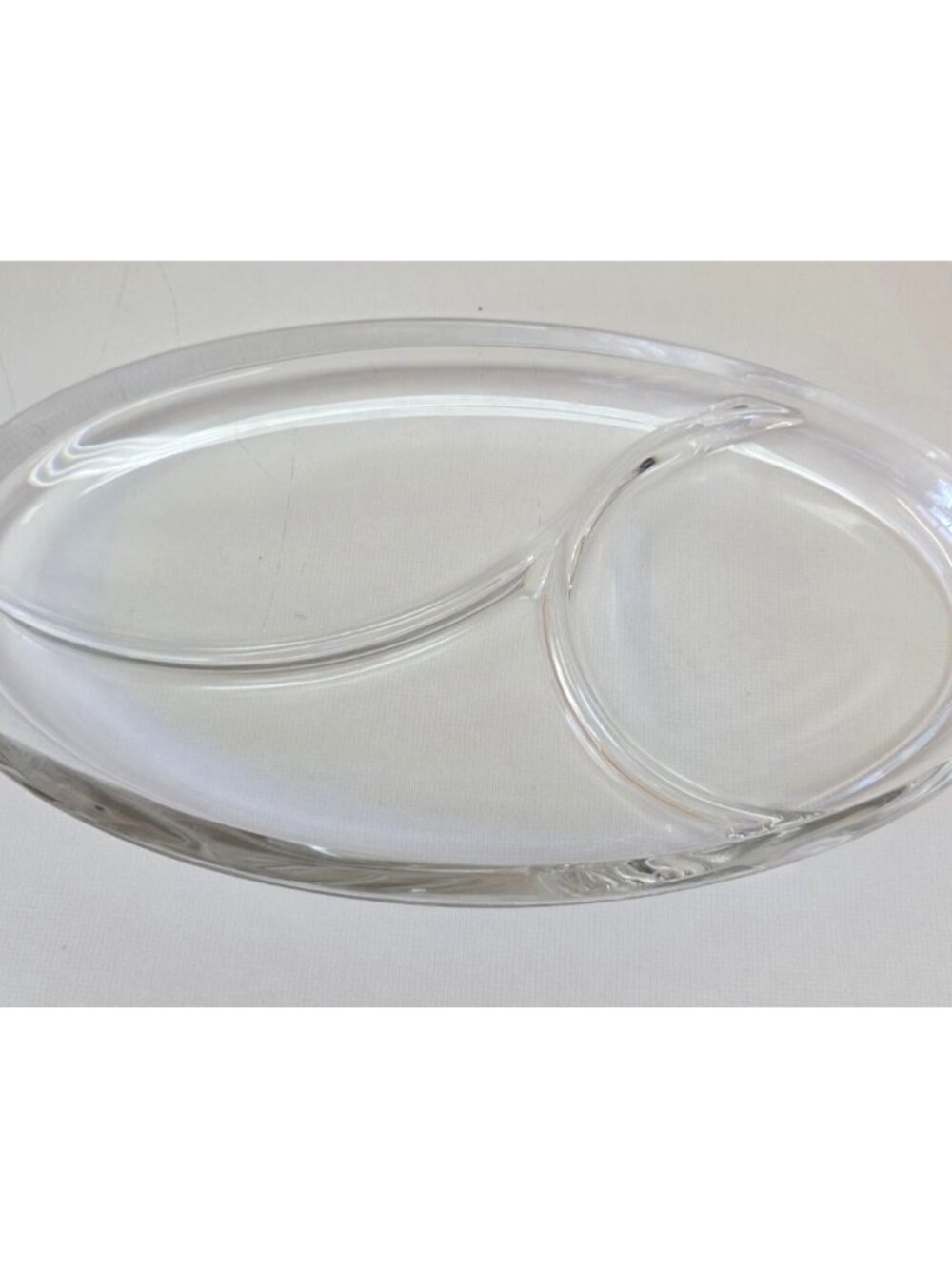 Clear Divided Glass Serving Platter Oval Dish 13x8" For Snacks & Appetizers